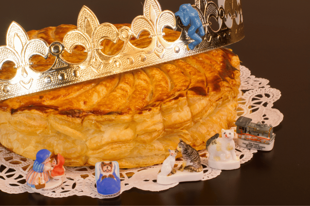 Galette des Rois traditional French Epiphany cake with crown and feves