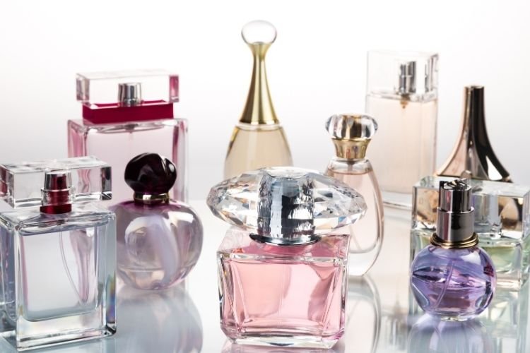 Perfume bottles of various shapes and sizes