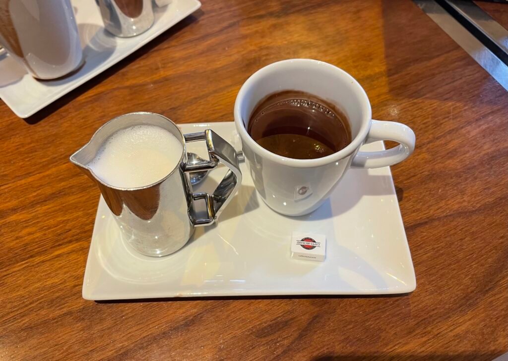 Chocolat chaud with milk at a French cafe