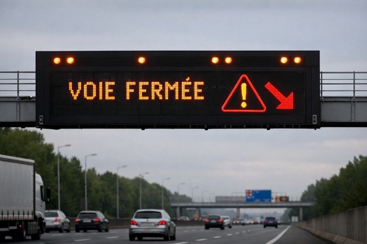 Lane closed electronic sign in French