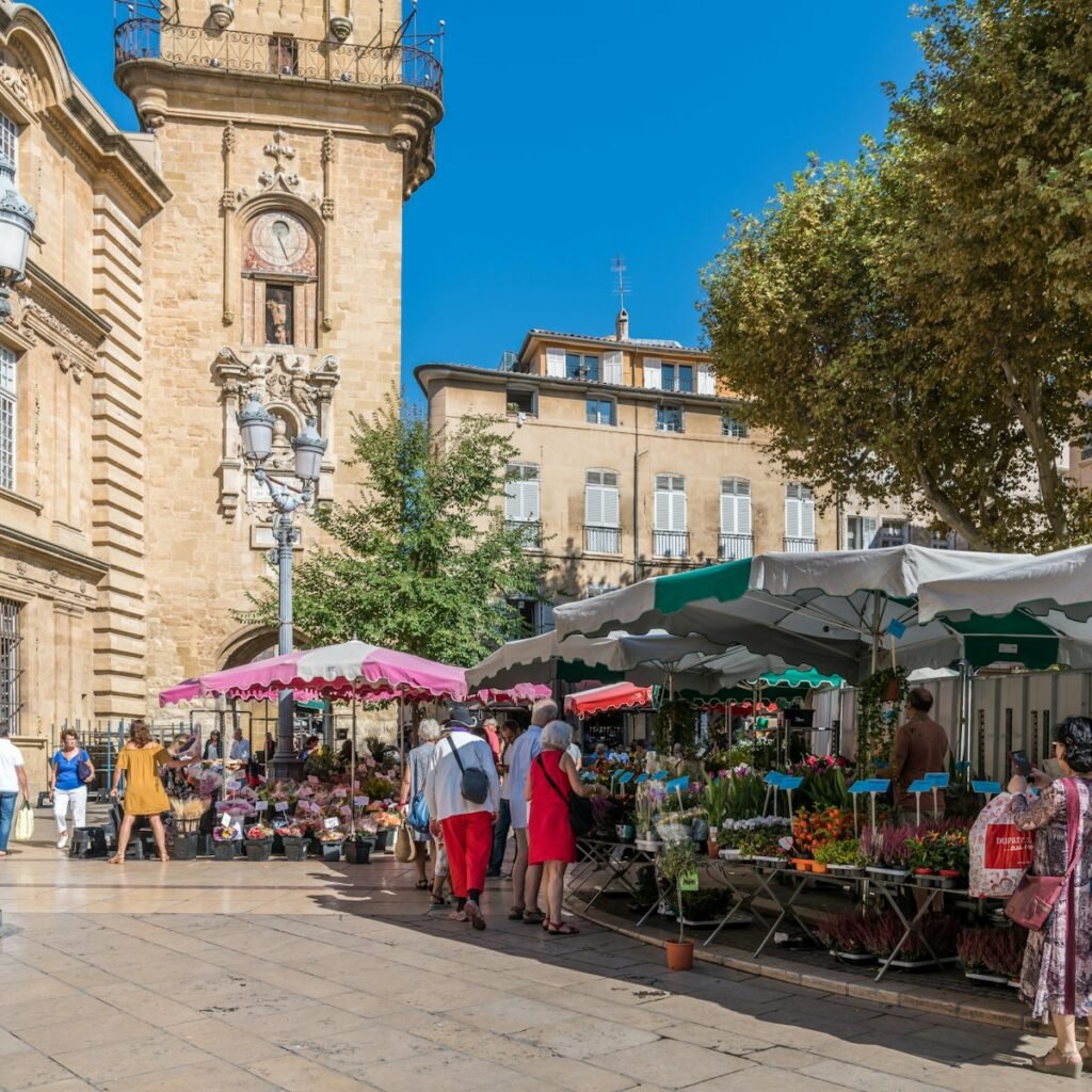 Shoppers at an Aix-en-Provence market