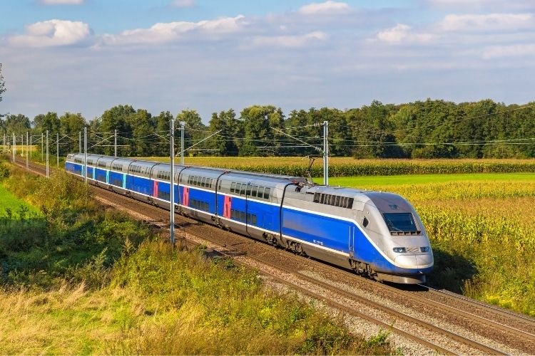 A high speed train traveling through France