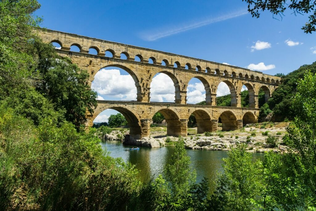 Pont du Gard aqueduct spanning a river