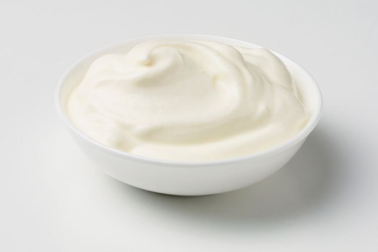 Creme fraiche in a white bowl